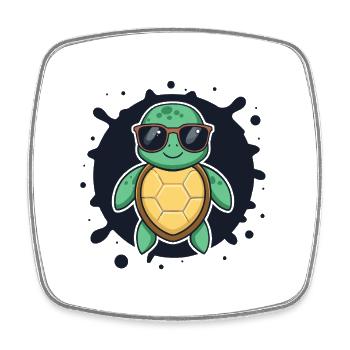 Sea Turtle Cool Sunglasses - Square fridge magnet - white - Front