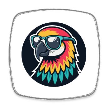 Bunter Papagei mit Sonnenbrille - Viereckiger Kühlschrankmagnet - Weiß - Vorne
