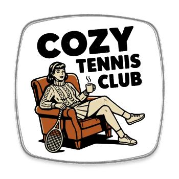 Cozy Tennis Club, Stylish Tennis Fan Pullover Hoodie - Square fridge magnet - white - Front