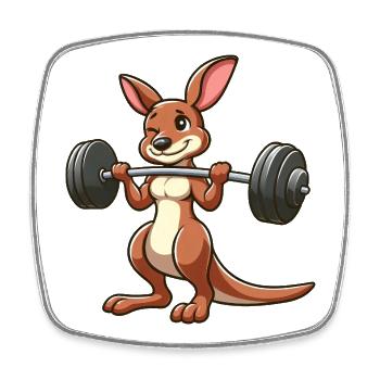 Entraînement avec haltère Chibi Kangaroo Joyeux - Magnet carré - blanc - Devant