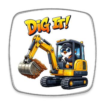 Süßer Pinguin Cartoon Baggerfahrer Baugeräteführer - Viereckiger Kühlschrankmagnet - Weiß - Vorne