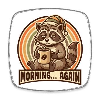 Morning grouch raccoon with coffee - Square fridge magnet - white - Front