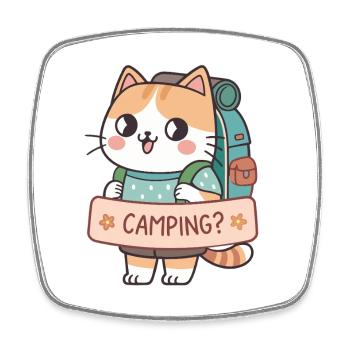Chat Campeur Kawaii - Magnet carré - blanc - Devant