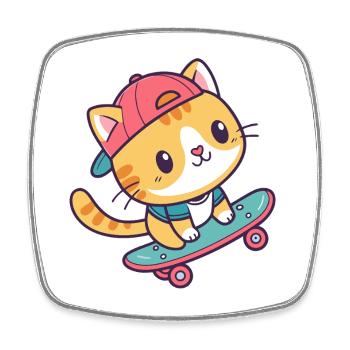Colorful skate cat - Square fridge magnet - white - Front