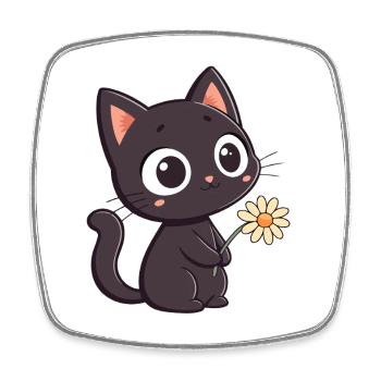 Black cat and daisy - Square fridge magnet - white - Front