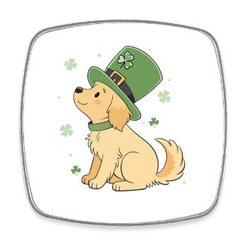 Chien Laabrador chapeau vert trèfle porte-bonheur - Magnet carré - blanc - Devant