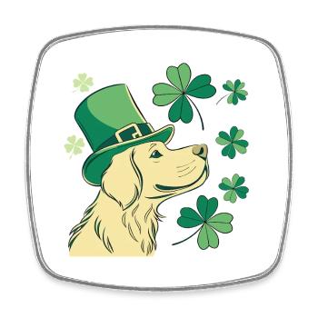 Labrador Dog with Green Hat and Shamrocks - Square fridge magnet - white - Front
