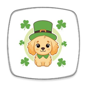 Chiot mignon irlandais avec chapeau vert - Magnet carré - blanc - Devant
