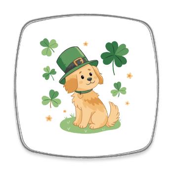 Adorable Green Leprechaun Dog and Clovers - Square fridge magnet - white - Front