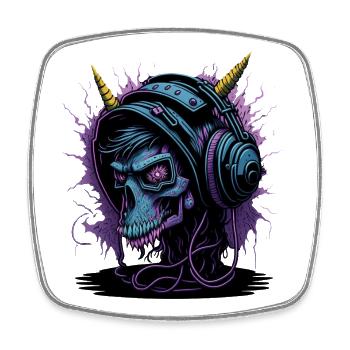 Neon Skull with Headphones DJ - Square fridge magnet - white - Front