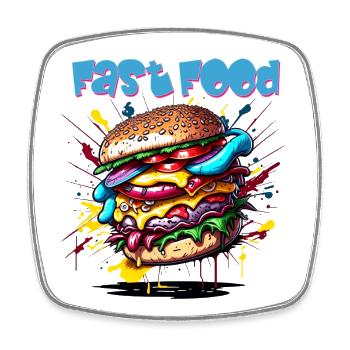 Burger - Hamburger - Fastfood - Viereckiger Kühlschrankmagnet - Weiß - Vorne