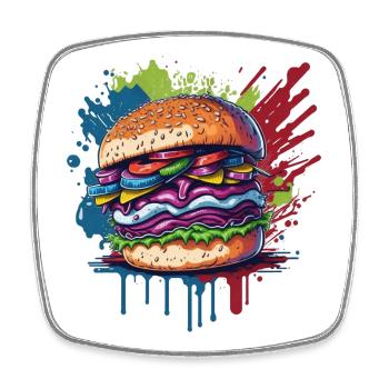 Burger - Hamburger - Fastfood - Viereckiger Kühlschrankmagnet - Weiß - Vorne
