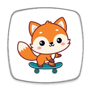 Colorful kawaii skate fox - Square fridge magnet - white - Front