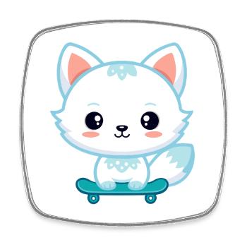 Kawaii Fox auf Skateboard - Viereckiger Kühlschrankmagnet - Weiß - Vorne