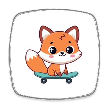 Kawaii Fox auf Skateboard - Viereckiger Kühlschrankmagnet - Weiß - Vorne