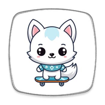 Little Fox Skateboard Blue - Viereckiger Kühlschrankmagnet - Weiß - Vorne