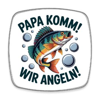Papa Komm Wir Angeln - Viereckiger Kühlschrankmagnet - Weiß - Vorne