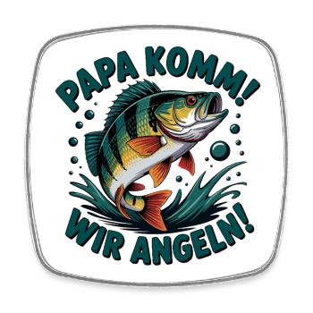 Papa Komm Wir Angeln Fischmotiv - Viereckiger Kühlschrankmagnet - Weiß - Vorne