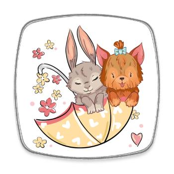  Hase und Hund mit einem Regenschirm - Viereckiger Kühlschrankmagnet - Weiß - Vorne