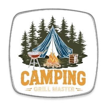 Camping Grillen Spruch Camping Grill Master Camper - Viereckiger Kühlschrankmagnet - Weiß - Vorne
