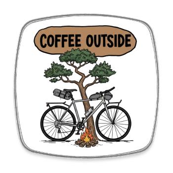 Coffee Outside Bike Ink Sketch - Square fridge magnet - white - Front