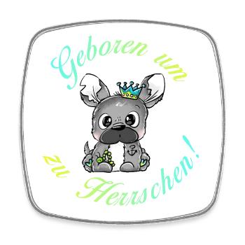 Papa Frenchie - Geboren um zu Herrschen - Viereckiger Kühlschrankmagnet - Weiß - Vorne