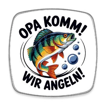 Opa kommt, wir angeln! - Viereckiger Kühlschrankmagnet - Weiß - Vorne