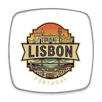 Retro Lisbon Portugal Vintage Skyline Travel Badge - Square fridge magnet - white - Front