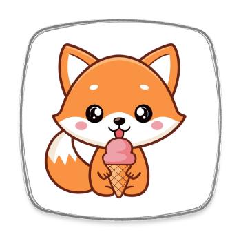 Renard gourmand glace pastel - Square fridge magnet - white - Front