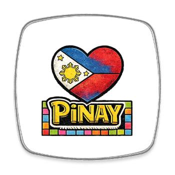 Drapeau en forme de cœur Pinay avec bordure colorée - Magnet carré - blanc - Devant
