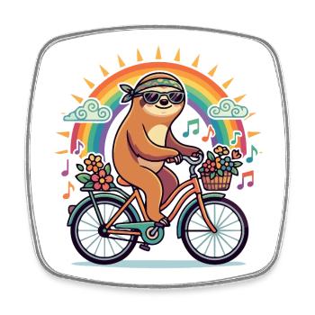 Flower Power Faultier auf Fahrrad Regenbogen Sonne - Viereckiger Kühlschrankmagnet - Weiß - Vorne