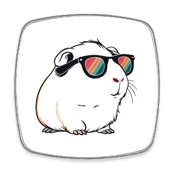 Cochon d'Inde avec lunettes de soleil rétro - Magnet carré - blanc - Devant