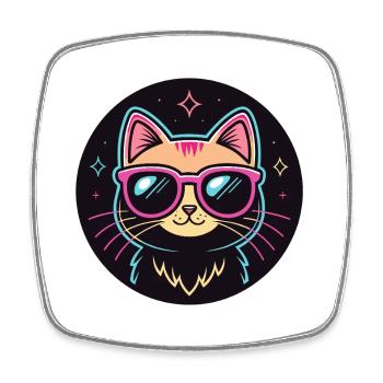 Katzen-Zeichentrick-Neon-Pink-Brille - Viereckiger Kühlschrankmagnet - Weiß - Vorne