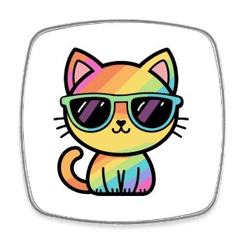Coole Regenbogenkatzen-Pastell-Sonnenbrille - Viereckiger Kühlschrankmagnet - Weiß - Vorne