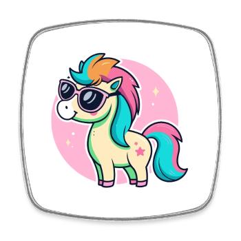 Rainbow Pony Glam-Brille - Viereckiger Kühlschrankmagnet - Weiß - Vorne