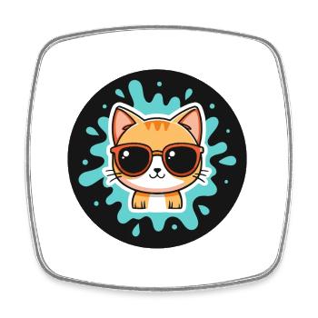 Solar Kitten Turquoise Glasses - Square fridge magnet - white - Front