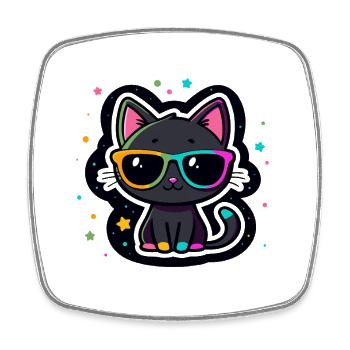 Schwarze Katzenregenbogenbrille - Viereckiger Kühlschrankmagnet - Weiß - Vorne