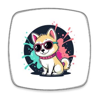 Kawaii Welpen-Sonne und Brille - Viereckiger Kühlschrankmagnet - Weiß - Vorne