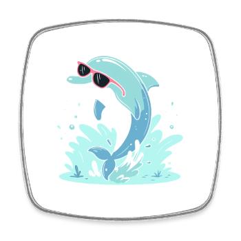 Delfin-Sommer-Pinkbrille - Viereckiger Kühlschrankmagnet - Weiß - Vorne