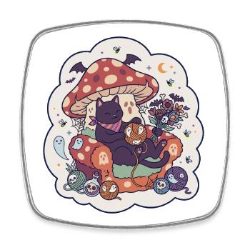 Cat Halloween Mushroom Horror Cute - Square fridge magnet - white - Front