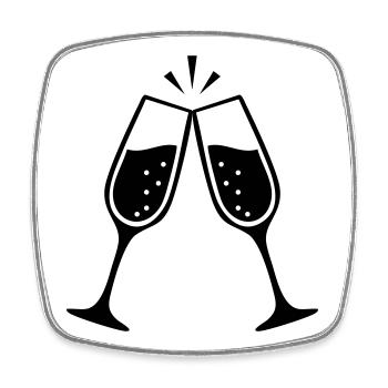 Verres qui s’entrechoquent – Mariage en noir et blanc - Magnet carré - blanc - Devant