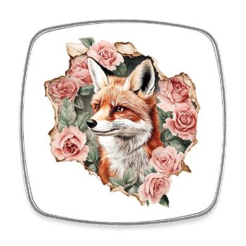 Fuchs mit Rosen - Viereckiger Kühlschrankmagnet - Weiß - Vorne