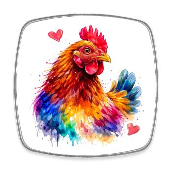Rainbow Rooster Watercolor - Square fridge magnet - white - Front