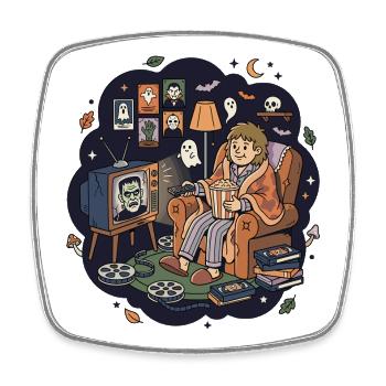 Horror Movie Night Home Popcorn - Square fridge magnet - white - Front