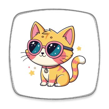 Kawaii-Katzen-Pastellrosa Brille - Viereckiger Kühlschrankmagnet - Weiß - Vorne