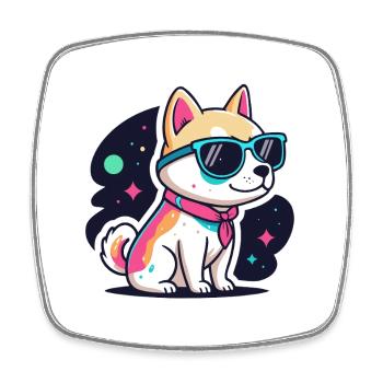 Dog Astral Neon Glasses - Square fridge magnet - white - Front
