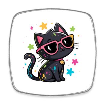 Schwarzes Katzenkonfetti und rosa Brille - Viereckiger Kühlschrankmagnet - Weiß - Vorne
