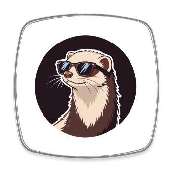 Cool Ferret – Abzeichen & Sonnenbrille - Viereckiger Kühlschrankmagnet - Weiß - Vorne