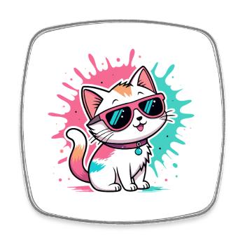 Bunte Katzen-Sonnenbrille - Viereckiger Kühlschrankmagnet - Weiß - Vorne