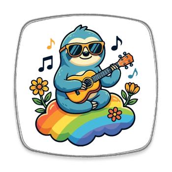 Sloth with guitar on rainbow cloud hippie - Square fridge magnet - white - Front